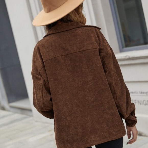 Cozy Brown Corduroy Button up Pocket Jacket Shacket - Picture 3 of 4